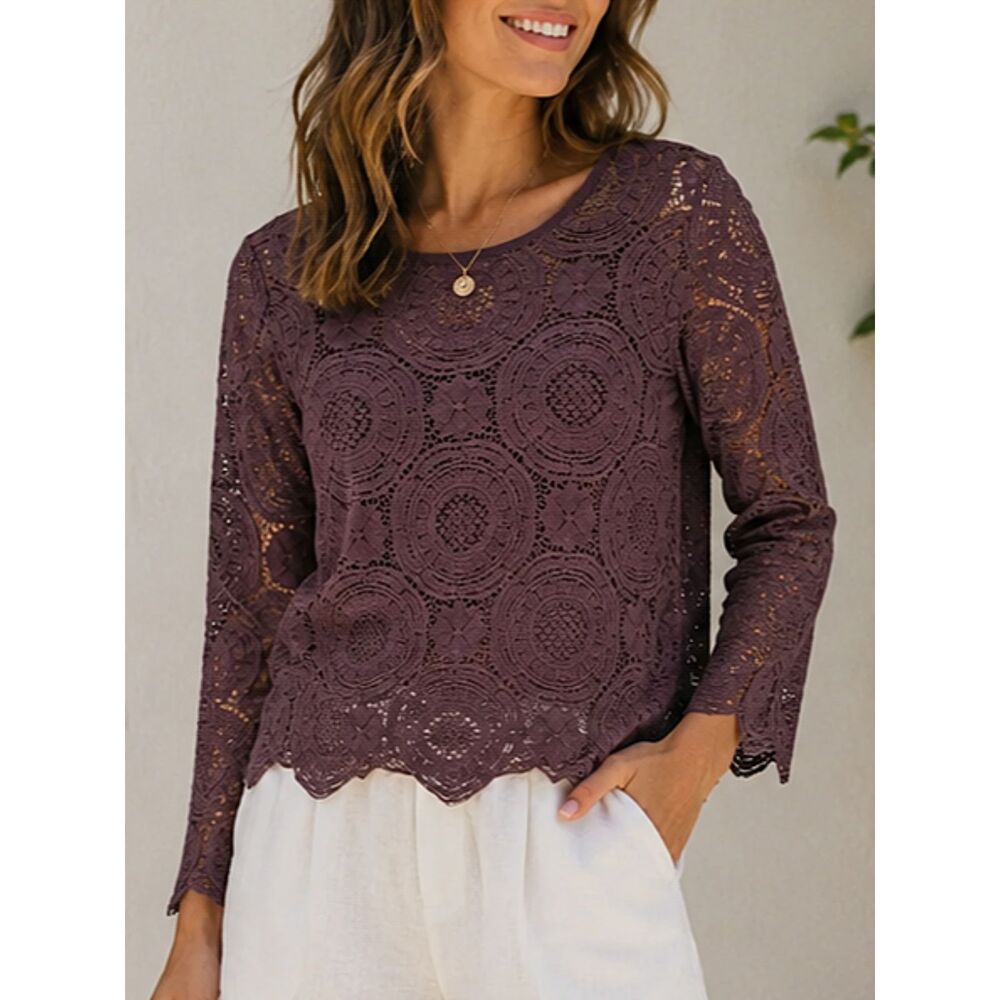 LOFT Purple Lace Medium Women's 3/4 Sleeve Crewneck Career Casual Blouse